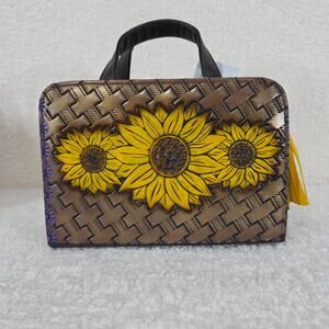 Sunflower Embossed & Hand Painted Mexican Brown Vegan Leather Crossbody Handbag
